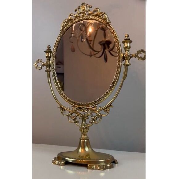 Vintage Gold Brass Italian Tabletop Mirror Hollywood
Regency Rococo style - Picture 1 of 7